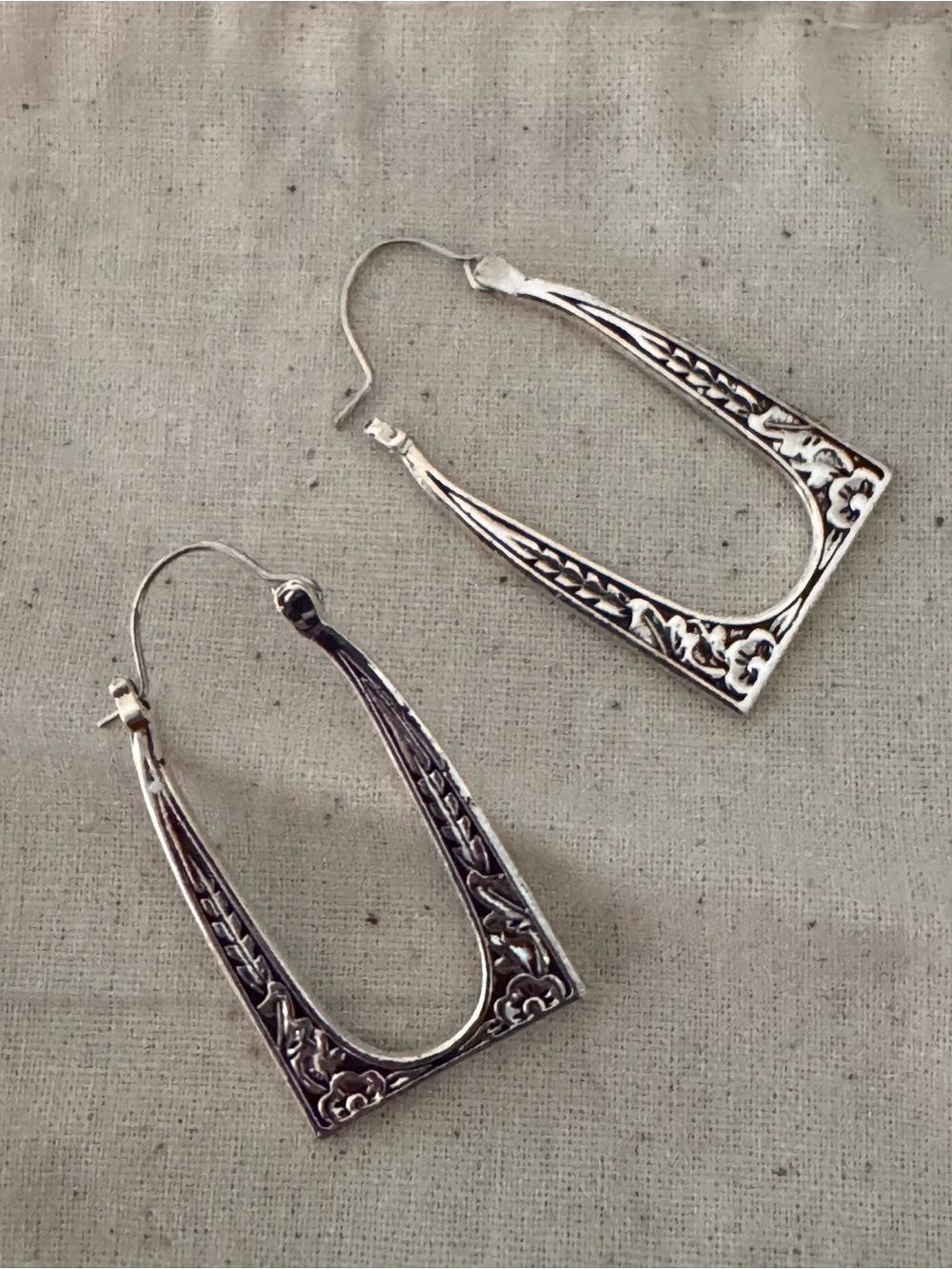 Silver Floral Carved Hoop Earrings - Silver